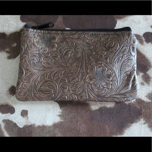 Cowhide and Tooled Leather Coin Pouch